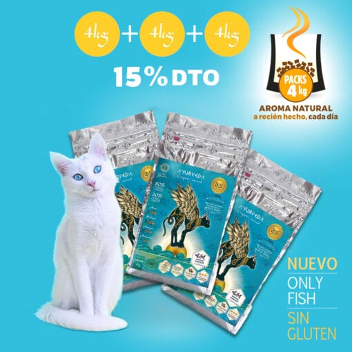 Pack Oferta - Pienso Ayurveda Solo Pescado - Gatos- Sin Gluten - Especial alérgicos al ave